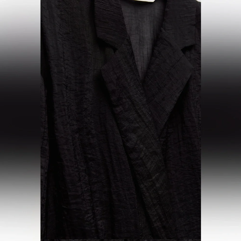 Zara Black Semi-sheer Minimalist Belted Blouse Relaxed long sleeves belt XS NWT - Picture 15 of 16